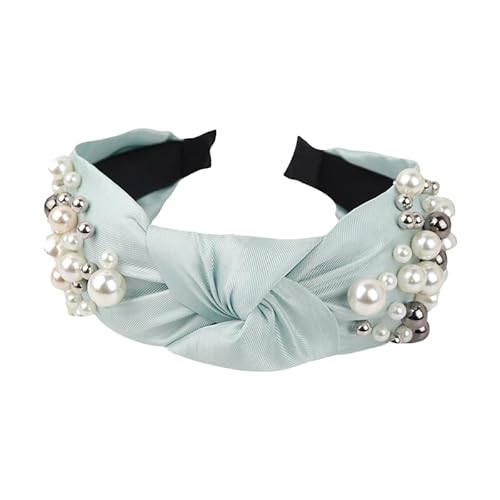 WANYI Haarreifen Damen Haarband Breit Verknotet Haarreif Perlen Modisch Stirnband Elegant Süßes Haarbänder Haarschmuck für Frauen und Mädchen（Blau） von WANYI