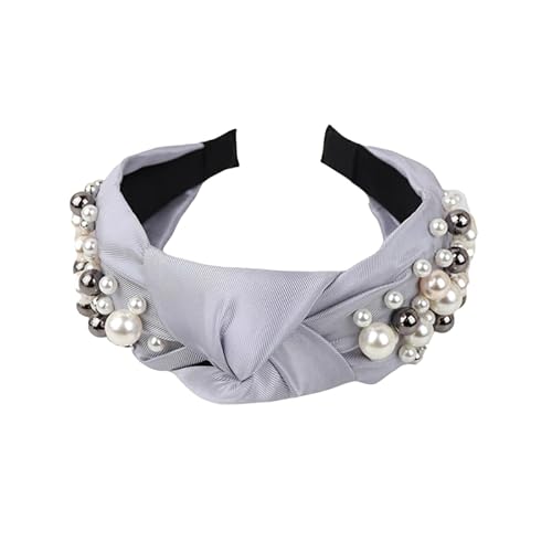 WANYI Haarreifen Damen Haarband Breit Verknotet Haarreif Perlen Modisch Stirnband Elegant Süßes Haarbänder Haarschmuck für Frauen und Mädchen（Grau） von WANYI