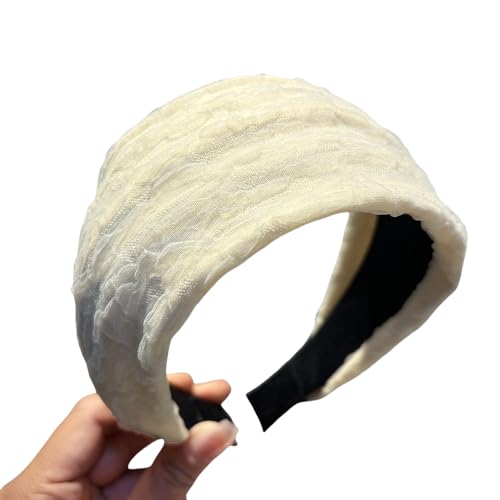 WANYI Haarreifen Damen Haarreif 8.5cm Breite Haarband Modisch Chiffon Stirnband Boho Breit Haarbänder Haarschmuck für Mädchen Damen Verabredungen Make-up（Beige） von WANYI