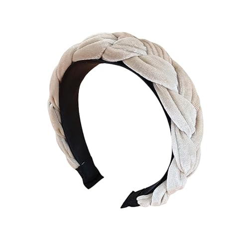 WANYI Haarreifen Damen Haarreif Breit Samt Haarband Modisch Geflochtene Stirnband Trachten Haarbänder für Mädchen Damen Make-up Reisen Haarschmuck（Beige） von WANYI