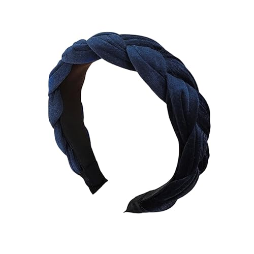 WANYI Haarreifen Damen Haarreif Breit Samt Haarband Modisch Geflochtene Stirnband Trachten Haarbänder für Mädchen Damen Make-up Reisen Haarschmuck（Marineblau） von WANYI