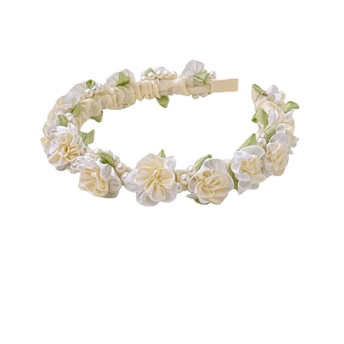 WANYI Haarreifen Damen Haarreif Perlen Stirnbänder Blumen Haarbänder Modisch Haarband Haarschmuck für Damen Mädchen Festival Party Strand（Aprikose） von WANYI