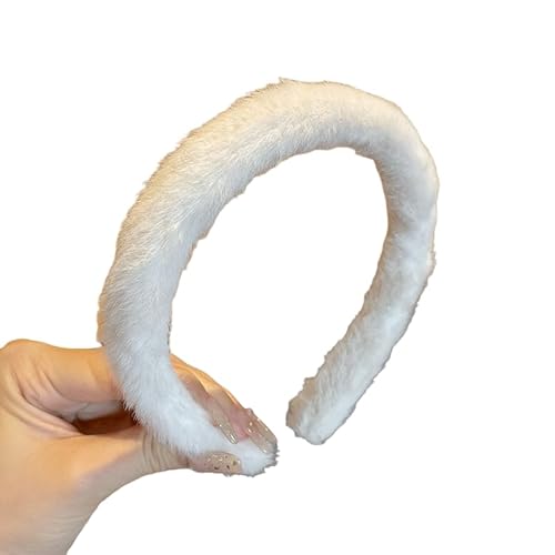 WANYI Haarreifen Haarreif Damen Plüsch Stirnband Haarreif Dirndl Mode Haarschmuck Niedlich Haarband Haarbänder Stirnbänder für Frauen Mädchen(Milchweiß) von WANYI
