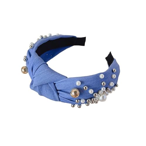 WANYI Haarreifen Haarreif Damen Stirnbänder aus Polyester Mode Perlen Stirnband mit Strasssteine Haarband Haarschmuck für Damen Mädchen Modische Accessoires(Blau) von WANYI