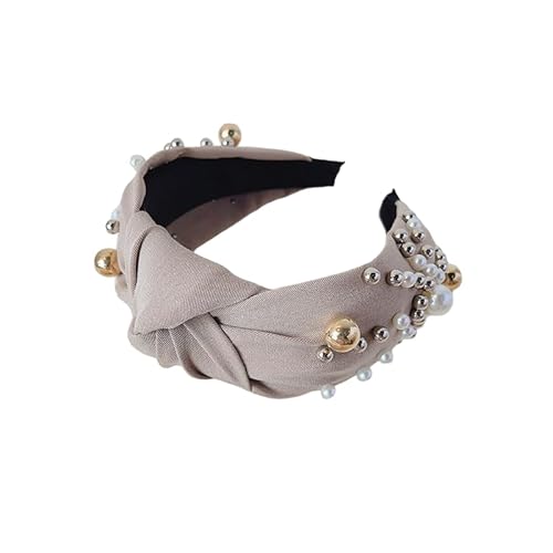 WANYI Haarreifen Haarreif Damen Stirnbänder aus Polyester Mode Perlen Stirnband mit Strasssteine Haarband Haarschmuck für Damen Mädchen Modische Accessoires(Khaki) von WANYI