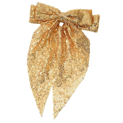 WANYI Haarspangen mit Großer Schleife Mädchen Pailletten Glitzer Haarschleife Elegante Schleife Haare mit Langem Schwanz Haarschmuck für Damen Mädchen（Gold） von WANYI