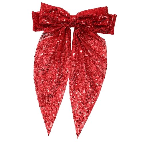 WANYI Haarspangen mit Großer Schleife Mädchen Pailletten Glitzer Haarschleife Elegante Schleife Haare mit Langem Schwanz Haarschmuck für Damen Mädchen（Rot） von WANYI
