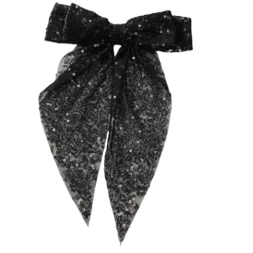 WANYI Haarspangen mit Großer Schleife Mädchen Pailletten Glitzer Haarschleife Elegante Schleife Haare mit Langem Schwanz Haarschmuck für Damen Mädchen（Schwarz） von WANYI