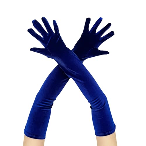 WANYI Handschuhe Lang 1 Paar Handschuhe Damen Elegant Brauthandschuhe Samt Velvet Verdickung Abendhandschuhe 1920er Retro Gloves 53cm für Abschlussball Hochzeit Opera（Blau） von WANYI