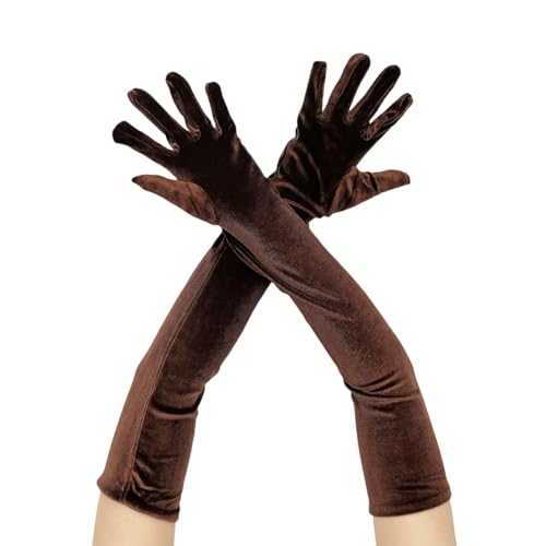 WANYI Handschuhe Lang 1 Paar Handschuhe Damen Elegant Brauthandschuhe Samt Velvet Verdickung Abendhandschuhe 1920er Retro Gloves 53cm für Abschlussball Hochzeit Opera（Braun） von WANYI