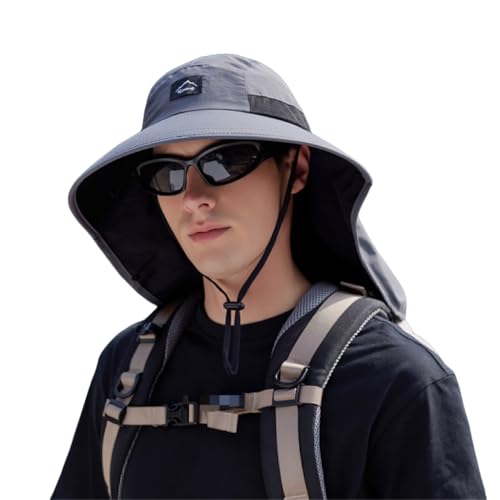 WANYI Sonnenhut Damen Herren mit Nackenschutz 360°UV-Schutz Fischerhut Sommerhut Breiter Krempe Mesh Anglerhut Wasserdicht Atmungsaktives Wanderhut Outdoor Safari Hut Schnell Trocken(Dunkelgrau) von WANYI
