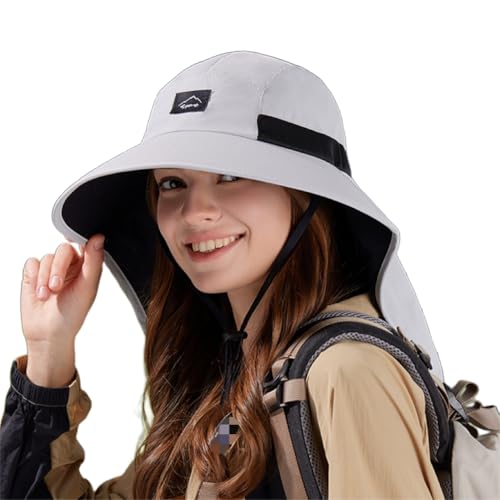 WANYI Sonnenhut Damen Herren mit Nackenschutz 360°UV-Schutz Fischerhut Sommerhut Breiter Krempe Mesh Anglerhut Wasserdicht Atmungsaktives Wanderhut Outdoor Safari Hut Schnell Trocken(Hellgrau) von WANYI