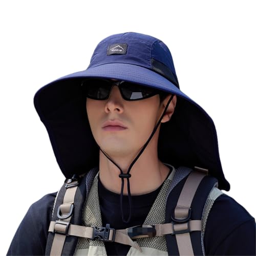 WANYI Sonnenhut Damen Herren mit Nackenschutz 360°UV-Schutz Fischerhut Sommerhut Breiter Krempe Mesh Anglerhut Wasserdicht Atmungsaktives Wanderhut Outdoor Safari Hut Schnell Trocken(Marineblau) von WANYI