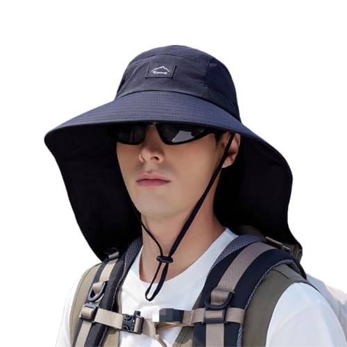 WANYI Sonnenhut Damen Herren mit Nackenschutz 360°UV-Schutz Fischerhut Sommerhut Breiter Krempe Mesh Anglerhut Wasserdicht Atmungsaktives Wanderhut Outdoor Safari Hut Schnell Trocken(Schwarz) von WANYI