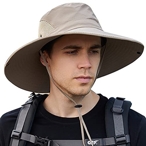 WANYI Sonnenhut Herren UV Schutz Outdoor Wanderhut Fischerhut Trekking Faltbar SafariHut Boonie Hat Dschungelhut Gartenhut Anglerhut Damen mit Kinnband 56-60CM (927 Beige) von WANYI