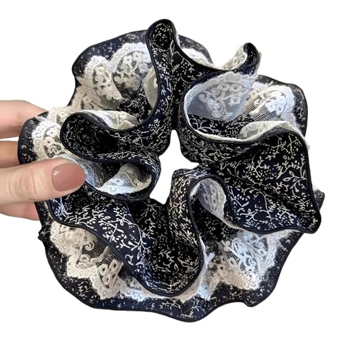 WANYI Spitze Blumen Haargummi Scrunchies 1 Stück Großer Haargummi für Damen und Mädchen Haargummis mit Doppelschicht Blumenmuster Elastische Pferdeschwanzhalter von WANYI