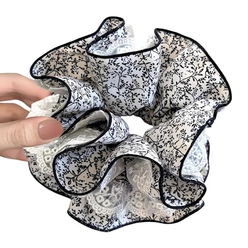 WANYI Spitze Blumen Haargummi Scrunchies 3 Stück Großer Haargummi für Damen und Mädchen Haargummis mit Doppelschicht Blumenmuster Elastische Pferdeschwanzhalter von WANYI