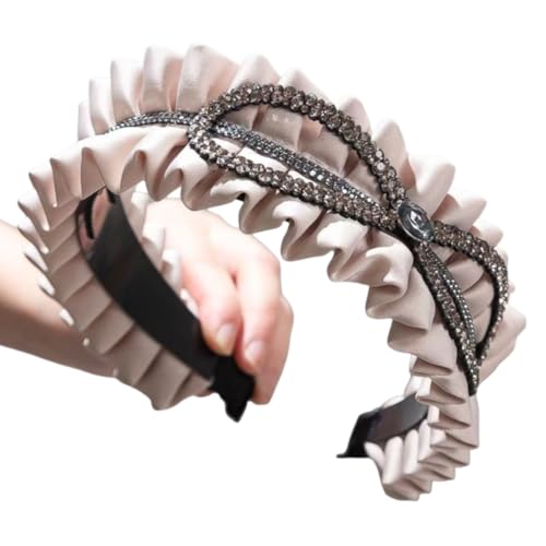 WANYI Strass Stirnband Haarreifen Damen Elegant Dirndl Haarreif Glitzer Rüschen Stirnband mit Zahnkamm Mode Haarschmuck für Frauen Damen(Beige) von WANYI