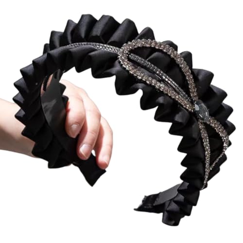 WANYI Strass Stirnband Haarreifen Damen Elegant Dirndl Haarreif Glitzer Rüschen Stirnband mit Zahnkamm Mode Haarschmuck für Frauen Damen(Schwarz) von WANYI