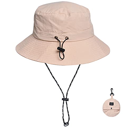 WANYI Unisex Fischerhut Heren Sommer mit Schnur Abnehmbar Sonnenhut Damen Faltbar UV Schutz Sommerhut Anglerhut Wasserdicht Tragbar Bucket Hat Regenhut 55-58cm (Beige) von WANYI