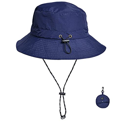 WANYI Unisex Fischerhut Heren Sommer mit Schnur Abnehmbar Sonnenhut Damen Faltbar UV Schutz Sommerhut Anglerhut Wasserdicht Tragbar Bucket Hat Regenhut 55-58cm (Marineblau) von WANYI