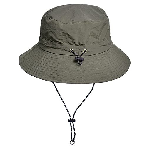 WANYI Unisex Fischerhut Heren Sommer mit Schnur Abnehmbar Sonnenhut Damen Faltbar UV Schutz Sommerhut Anglerhut Wasserdicht Tragbar Bucket Hat Regenhut 55-58cm (Militärgrün) von WANYI