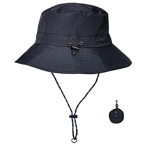 WANYI Unisex Fischerhut Heren Sommer mit Schnur Abnehmbar Sonnenhut Damen Faltbar UV Schutz Sommerhut Anglerhut Wasserdicht Tragbar Bucket Hat Regenhut 55-58cm (Schwarz) von WANYI