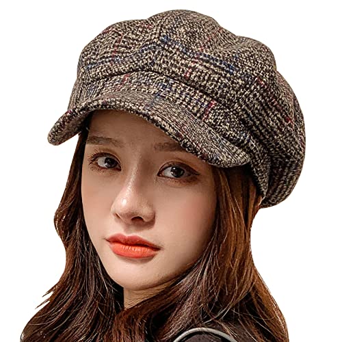 WANYI Winter Barett Cap Damen Frauen Mode Baskenmütze Schirmmütze Leicht Weiche Maler Mütze Achteckiger Hut Koreanisch Stil Warm für Frühling/Herbst/Winter 56-58cm (56 Braun) von WANYI