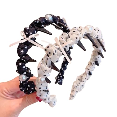 WANYI Zickzack Haarreif 2 Stück Haarreifen Mädchen mit Zacken, Perlen Stirnbänder Rutschfeste Haarbänder Haarband Zackenhaarreif für Mädchen Damen(Schwarz+Beige) von WANYI