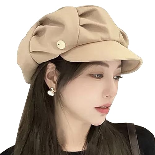 WANYIG Barrett Cap Damen Wolke Stil Baskenmütze Beret Polyesterfaser Persönlichkeiten Barette Frauen mit Visier für Frühling/Herbst/Winter Kopfumfang 55-60CM (Khaki) von WANYIG