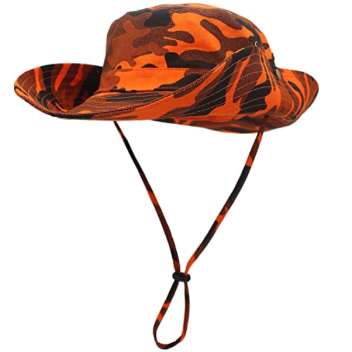 WANYIG Camouflage Sonnenhut Herren Damen UV Schutz Baumwolle Sommerhut Breite Krempe 11CM Faltbar Fischerhut Wanderhut Safarihut Outdoor Sonnenschutz Anglerhut Buschhut 55-62CM (31 Orange) von WANYIG