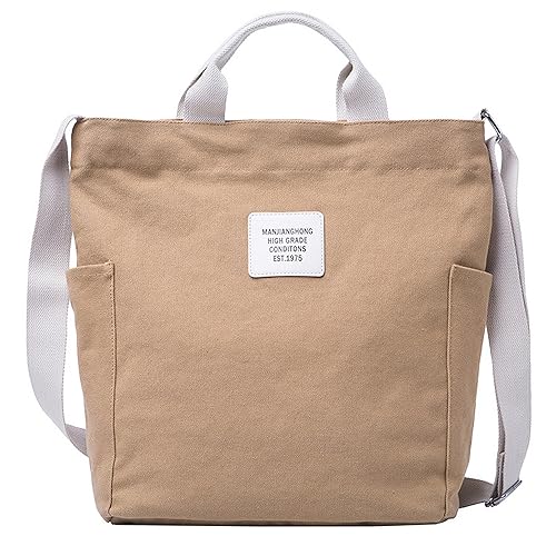 WANYIG Casual Handtasche Damen Chic Schultertasche Canvas Henkeltasche Schulrucksack Groß Umhängetasche Tasche Crossbody Bag Shopper (Khaki) von WANYIG