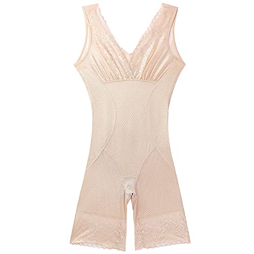 WANYIG Ganzkörper Shapewear Damen Figurformende Unterwäsche Taillenformer Bauchweg Atmungsaktiv Miederbody Stark Formend Zieh Dich Zurück (3XL(75.5-85kg), Beige) von WANYIG