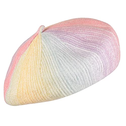 WANYIG Klassische Französischen Wolle Baskenmütze Damen Rainbow Mädchen Frauen Künstler Barett Beanie Mütze Warme Wintermütze Elegante Retro Vintage Strickmütze (Rosa) von WANYIG