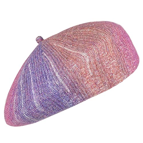 WANYIG Klassische Französischen Wolle Baskenmütze Damen Rainbow Mädchen Frauen Künstler Barett Beanie Mütze Warme Wintermütze Elegante Retro Vintage Strickmütze (Violett) von WANYIG