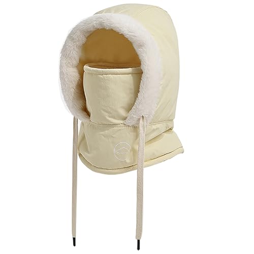 WANYIG Mütze Damen Wintermütze Schal Set Balaclava Winter Sturmhaube Schal und Mütze Set Haube Wasserdicht Winddicht Damenmützen Skimaske für Damen Herren(Beige) von WANYIG