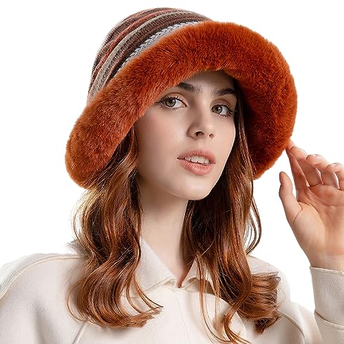 WANYIG Damen Wintermütze mit Ohrenklappen Warme Plüsch Kopfbedeckung Damen Winter Weiche Mütze Damen Winddicht Beanie Mütze Outdoor für Herbst und Winter 56-58cm (31 Karamell) von WANYIG