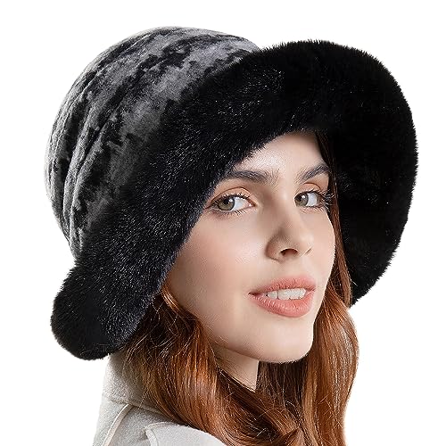 WANYIG Damen Wintermütze mit Ohrenklappen Warme Plüsch Kopfbedeckung Damen Winter Weiche Mütze Damen Winddicht Beanie Mütze Outdoor für Herbst und Winter 56-58cm (39 Schwarz + Grau) von WANYIG