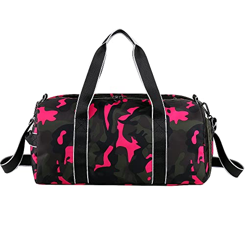 WANYIG Reisetasche Handgepäck Reisetaschen Leichte Sporttasche Weekender Bag Wasserfest Damen Herren Freizeit Taschen mit Schuhfach und Nassfach für Urlaub und Sport (Tarnung Rosa) von WANYIG