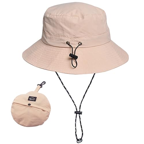 WANYIG Sonnenhut Damen Herren UV Schutz Faltbar Safari Hut Wasserdicht Sommerhut Wanderhut Anglerhut Outdoor Buschhut Schnell Trocken 55-58CM (Beige) von WANYIG