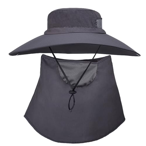 WANYIG Sonnenhut Herren Damen UV Schutz Mesh Hut Herren Sommer Fischerhut Sommerhut Regenhut Wasserdicht Bucket Hat Outdoor Wanderhut mit 13.5CM Breiter Krempe/Gesichts-Netz (Dunkelgrau) von WANYIG