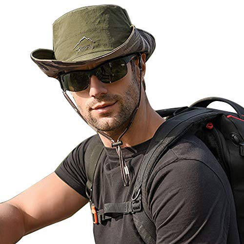 WANYIG Sonnenhut Herren UV Schutz Doppelseitiger Fischerhut Sommer Outdoor Safari Hut Faltbar Wanderhut Gartenhut Boonie Buschhut Hiking Bucket Hat(Armeegrün) von WANYIG