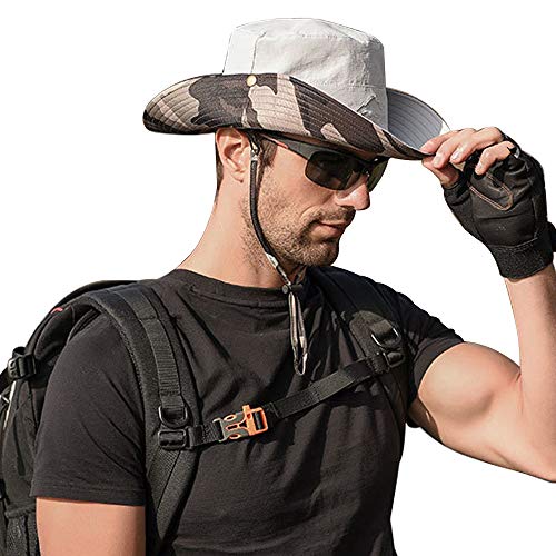 WANYIG Sonnenhut Herren UV Schutz Doppelseitiger Fischerhut Sommer Outdoor Safari Hut Faltbar Wanderhut Gartenhut Boonie Buschhut Hiking Bucket Hat(Grau) von WANYIG