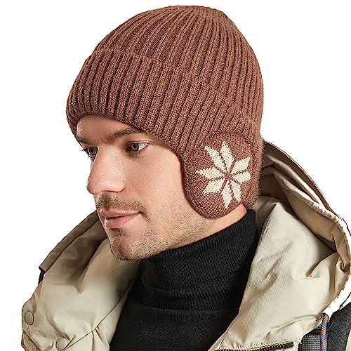 WANYIG Unisex Wintermütze Strickmütze Beanie Winter Mütze Warme Plain Hat mit 9cm Ohrenklappen für Damen und Herren(Khaki) von WANYIG