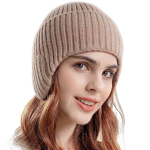 WANYIG Unisex Wintermütze Strickmütze Beanie Winter Mütze Warme Plain Hat mit 9cm Ohrenklappen für Damen und Herren(Rosa) von WANYIG