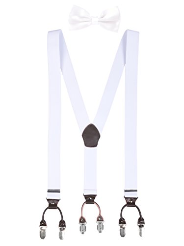 Herren Gentleman Klassisch 12 * 6,5cm Fliegen & 120 * 3,5cm Y-Form Hosenträger 2 in 1 Set Casual Business Abendmode - Einfarbig Weiß von WANYING