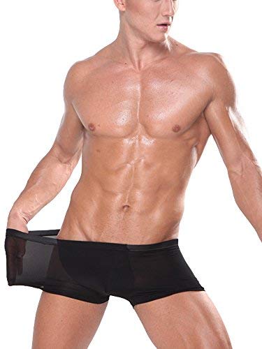 WANYING Herren Low Rise Ice Silk Retroshorts Trunks Unterwäsche Super Dünn Atmungsaktiv Basic - Einfarbig Schwarz Größe L von WANYING