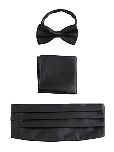 WANYING Herren Satin Kummerbund Fliege Einstecktuch 3 in 1 Set für Hochzeit Party Ball Banquet Smoking Gentleman - Einfarbig Schwarz von WANYING