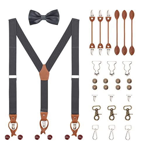 Herren Y-Form 3,5cm Breit Hosenträger & Fliege Set 6 WAY TO WEAR Knopf- Klammer- Hummer- Verschluss Latzhose Schnalle Verlängerte Hosenträger für Körpergröße 160-200cm - Schwarz von WANYING