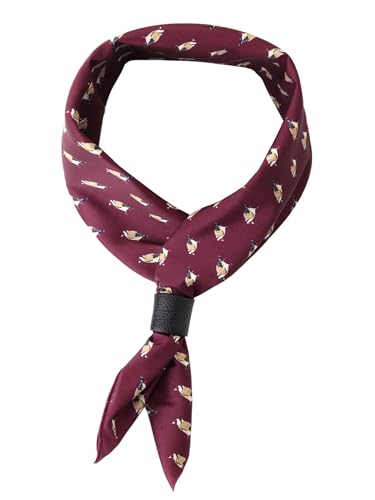 Herren quadratische Halstuch mit Leder Loop Multifunktionstuch Kopftuch Nickituch Bandanas Trachtentuch Bandanas Vintage Retro 60x60 cm - Druckmuster Vogel Weinrot von WANYING
